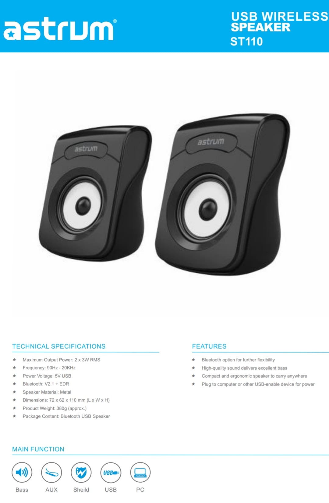 Astrum USBWireless Speakers ST110