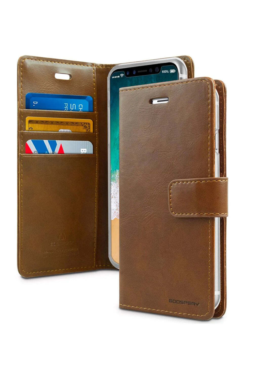 iPhone 15 Pro Max Blue Moon Brown Wallet Case