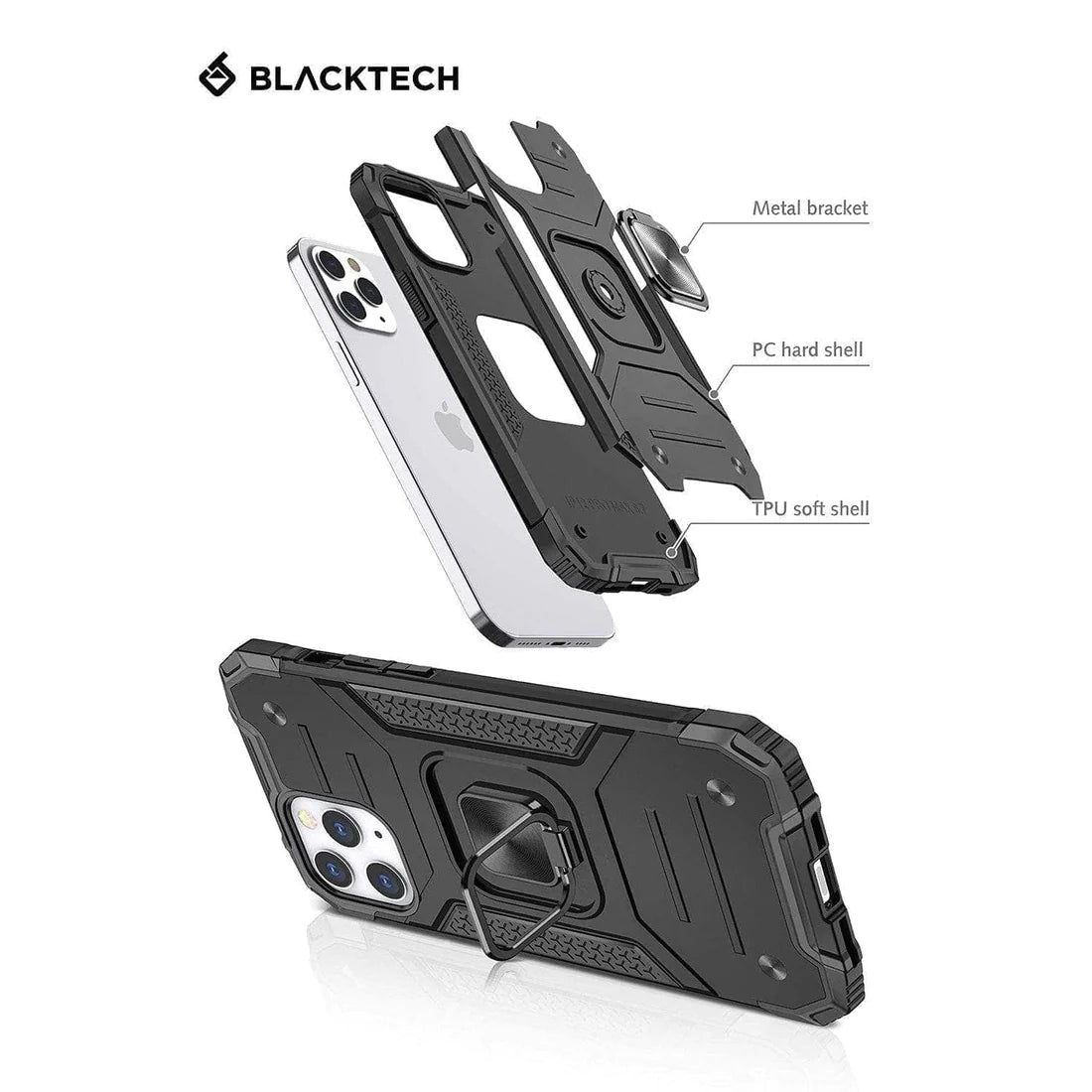 Blacktech iPhone 13 Pro Robot Magnet Black Case