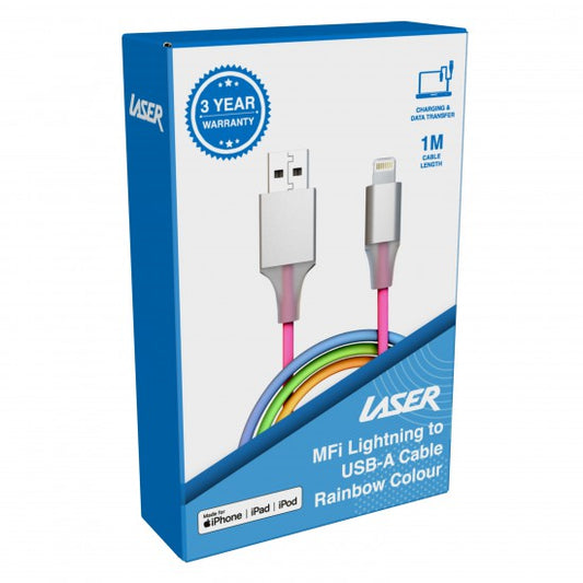Laser USB-A To Lightning Rainbow Light Cable